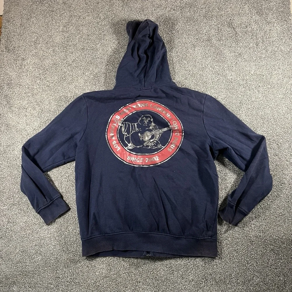 True Religion Buddha Graphic Full Zip Hoodie Navy Blue Men's Large
